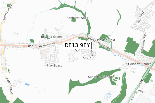 DE13 9EY map - small scale - OS Open Zoomstack (Ordnance Survey)