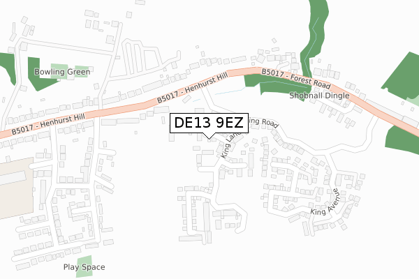 DE13 9EZ map - large scale - OS Open Zoomstack (Ordnance Survey)