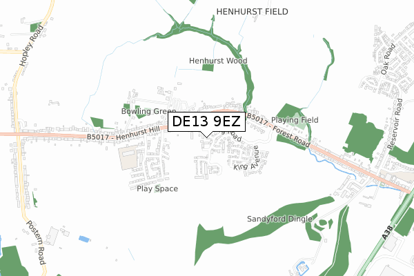 DE13 9EZ map - small scale - OS Open Zoomstack (Ordnance Survey)