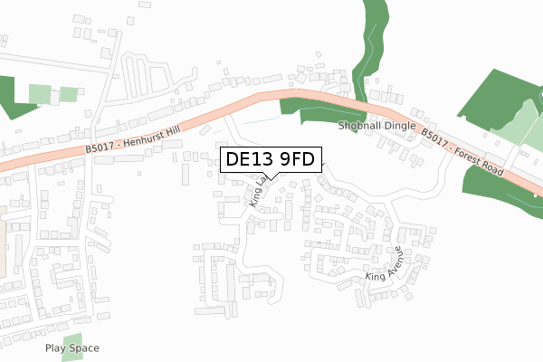DE13 9FD map - large scale - OS Open Zoomstack (Ordnance Survey)