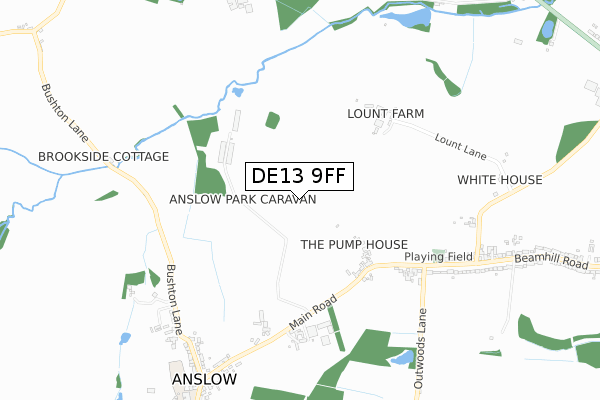 DE13 9FF map - small scale - OS Open Zoomstack (Ordnance Survey)