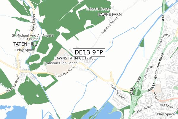 DE13 9FP map - small scale - OS Open Zoomstack (Ordnance Survey)