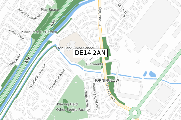 DE14 2AN map - large scale - OS Open Zoomstack (Ordnance Survey)