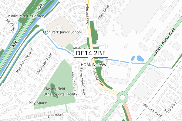 DE14 2BF map - large scale - OS Open Zoomstack (Ordnance Survey)