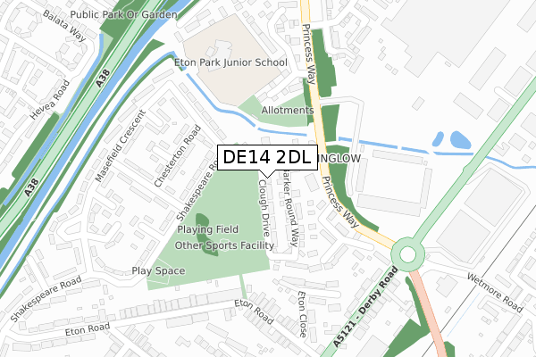 DE14 2DL map - large scale - OS Open Zoomstack (Ordnance Survey)