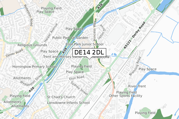 DE14 2DL map - small scale - OS Open Zoomstack (Ordnance Survey)