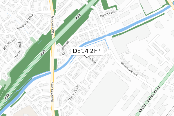 DE14 2FP map - large scale - OS Open Zoomstack (Ordnance Survey)