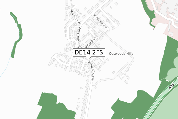 DE14 2FS map - large scale - OS Open Zoomstack (Ordnance Survey)