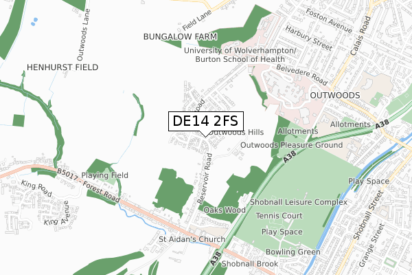 DE14 2FS map - small scale - OS Open Zoomstack (Ordnance Survey)