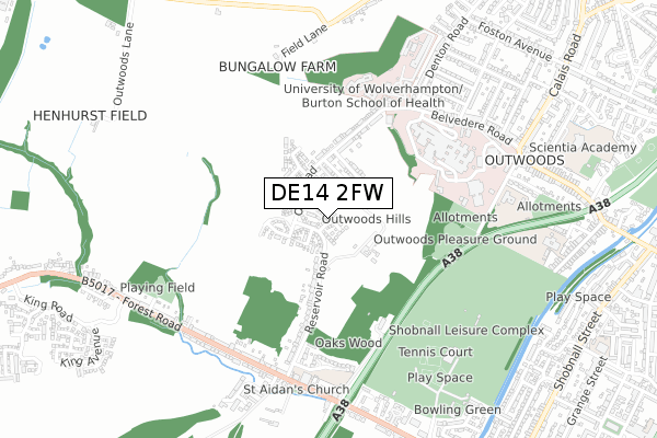 DE14 2FW map - small scale - OS Open Zoomstack (Ordnance Survey)