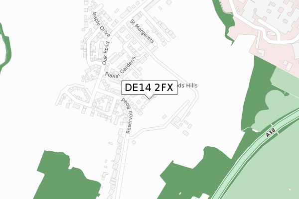 DE14 2FX map - large scale - OS Open Zoomstack (Ordnance Survey)