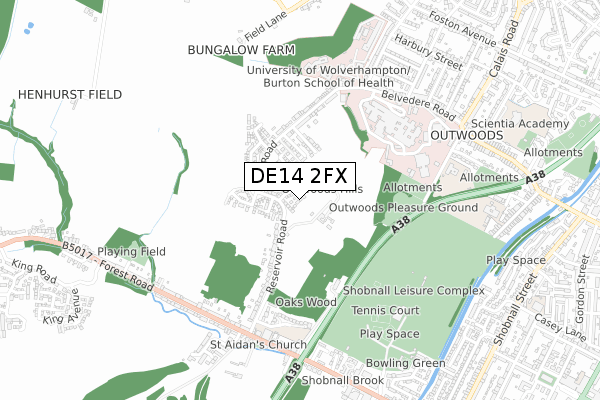 DE14 2FX map - small scale - OS Open Zoomstack (Ordnance Survey)