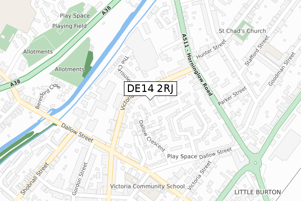 DE14 2RJ map - large scale - OS Open Zoomstack (Ordnance Survey)
