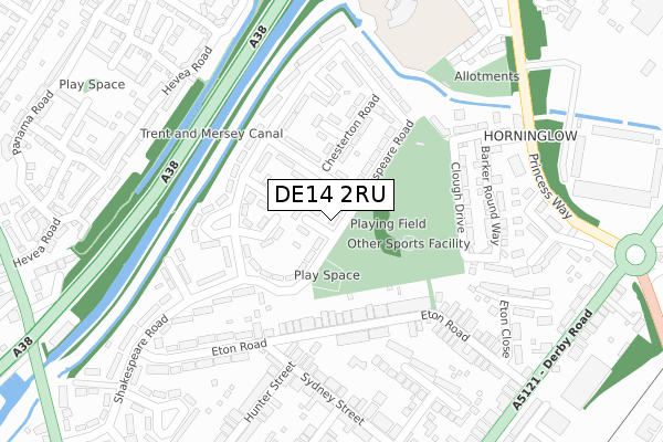 DE14 2RU map - large scale - OS Open Zoomstack (Ordnance Survey)