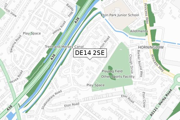 DE14 2SE map - large scale - OS Open Zoomstack (Ordnance Survey)