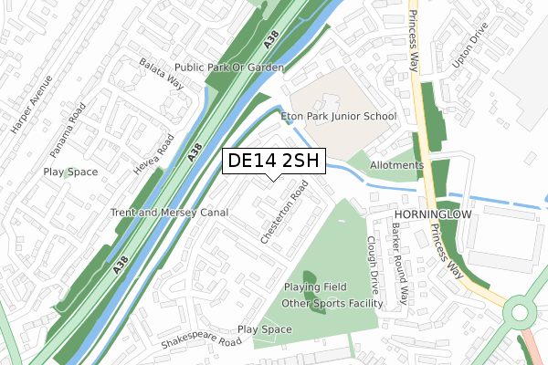 DE14 2SH map - large scale - OS Open Zoomstack (Ordnance Survey)