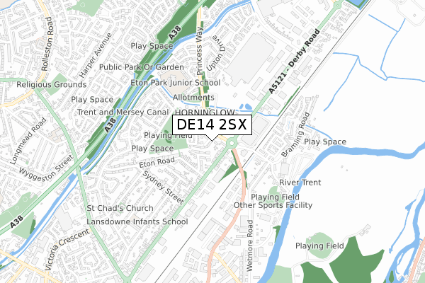 DE14 2SX map - small scale - OS Open Zoomstack (Ordnance Survey)