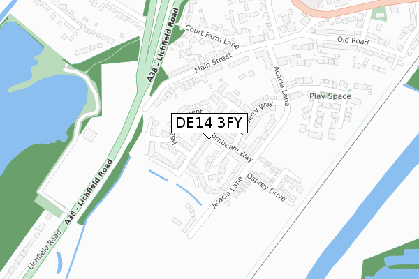 DE14 3FY map - large scale - OS Open Zoomstack (Ordnance Survey)