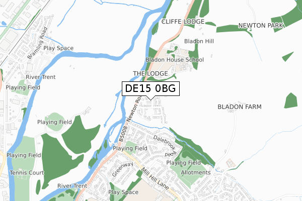 DE15 0BG map - small scale - OS Open Zoomstack (Ordnance Survey)