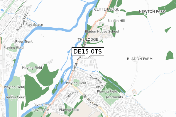 DE15 0TS map - small scale - OS Open Zoomstack (Ordnance Survey)