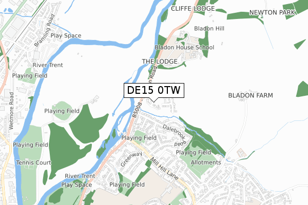 DE15 0TW map - small scale - OS Open Zoomstack (Ordnance Survey)