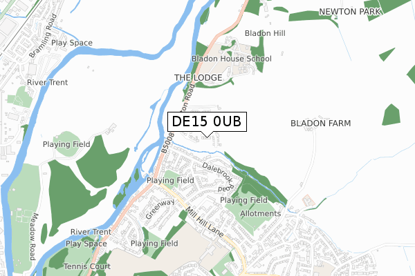 DE15 0UB map - small scale - OS Open Zoomstack (Ordnance Survey)