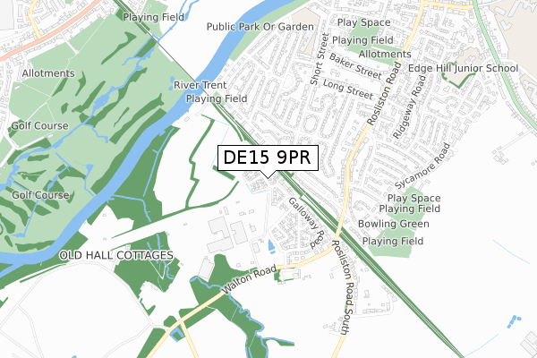 DE15 9PR map - small scale - OS Open Zoomstack (Ordnance Survey)