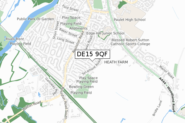 DE15 9QF map - small scale - OS Open Zoomstack (Ordnance Survey)