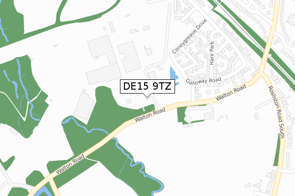 DE15 9TZ map - large scale - OS Open Zoomstack (Ordnance Survey)
