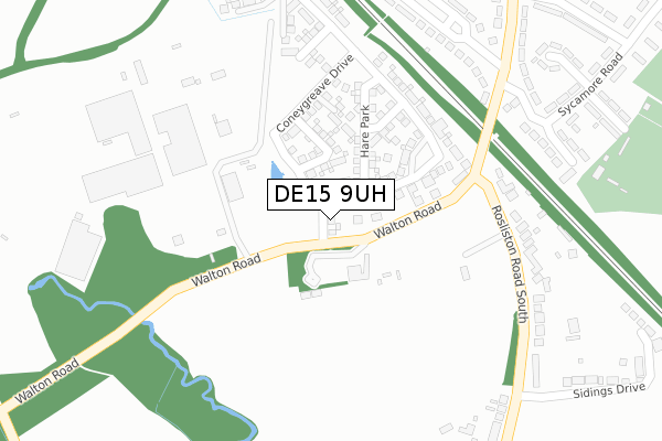 DE15 9UH map - large scale - OS Open Zoomstack (Ordnance Survey)