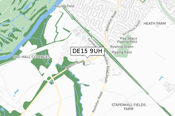 DE15 9UH map - small scale - OS Open Zoomstack (Ordnance Survey)