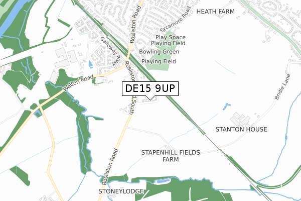 DE15 9UP map - small scale - OS Open Zoomstack (Ordnance Survey)