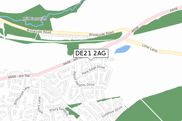 DE21 2AG map - large scale - OS Open Zoomstack (Ordnance Survey)