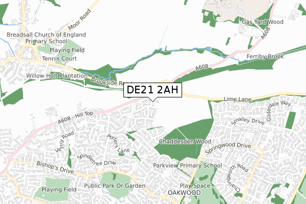 DE21 2AH map - small scale - OS Open Zoomstack (Ordnance Survey)