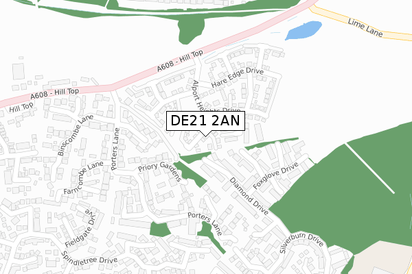 DE21 2AN map - large scale - OS Open Zoomstack (Ordnance Survey)