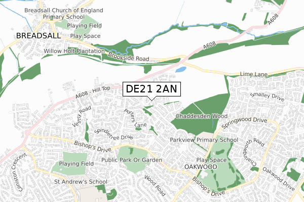 DE21 2AN map - small scale - OS Open Zoomstack (Ordnance Survey)