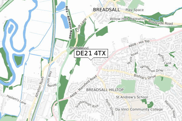 DE21 4TX map - small scale - OS Open Zoomstack (Ordnance Survey)