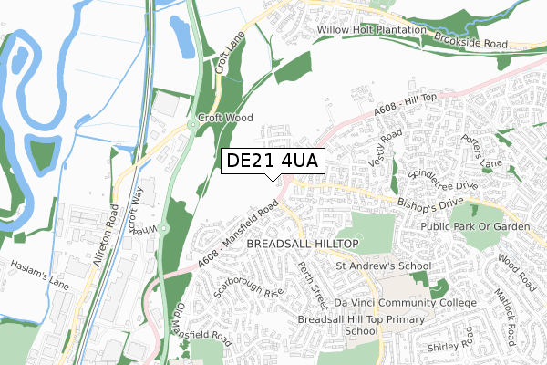 DE21 4UA map - small scale - OS Open Zoomstack (Ordnance Survey)