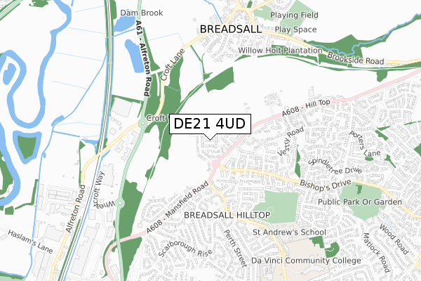 DE21 4UD map - small scale - OS Open Zoomstack (Ordnance Survey)