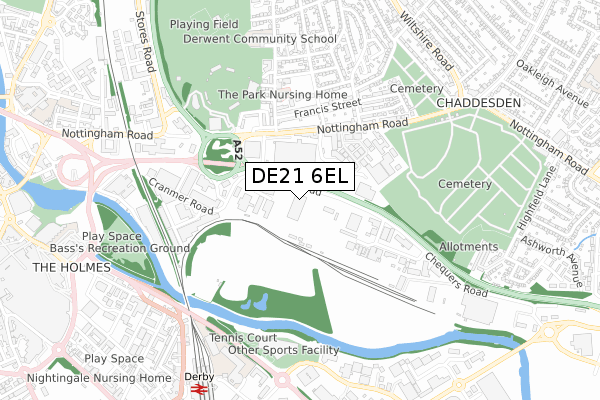 DE21 6EL map - small scale - OS Open Zoomstack (Ordnance Survey)