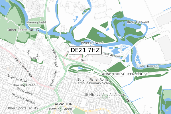 DE21 7HZ map - small scale - OS Open Zoomstack (Ordnance Survey)