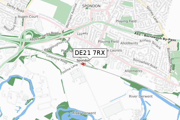 DE21 7RX map - small scale - OS Open Zoomstack (Ordnance Survey)