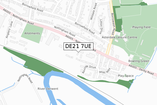 DE21 7UE map - large scale - OS Open Zoomstack (Ordnance Survey)