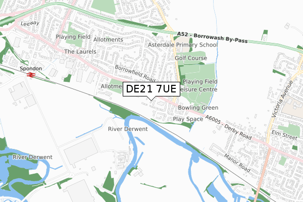 DE21 7UE map - small scale - OS Open Zoomstack (Ordnance Survey)