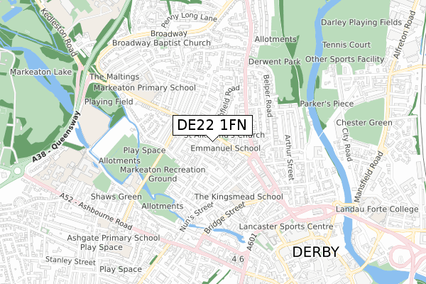DE22 1FN map - small scale - OS Open Zoomstack (Ordnance Survey)