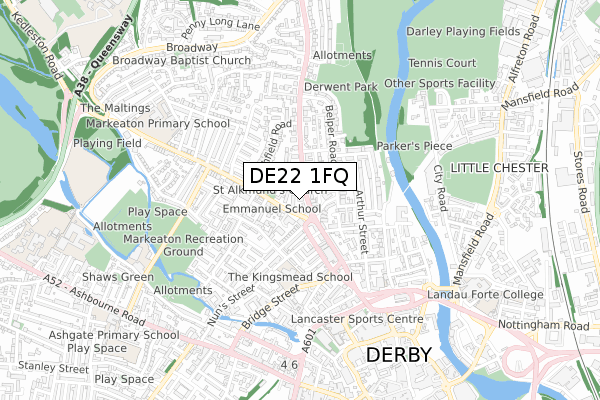 DE22 1FQ map - small scale - OS Open Zoomstack (Ordnance Survey)