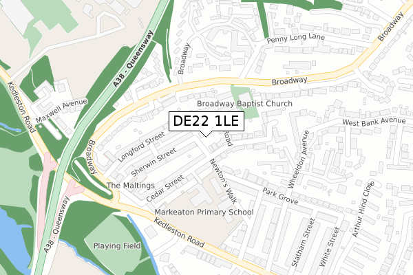 DE22 1LE map - large scale - OS Open Zoomstack (Ordnance Survey)