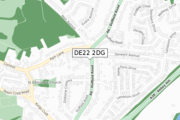 DE22 2DG map - large scale - OS Open Zoomstack (Ordnance Survey)