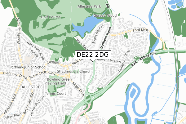 DE22 2DG map - small scale - OS Open Zoomstack (Ordnance Survey)
