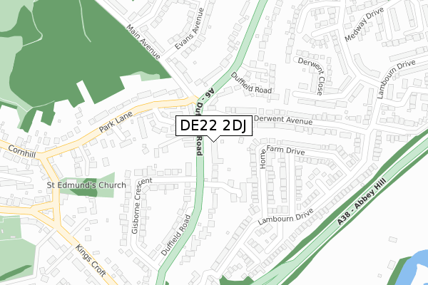 DE22 2DJ map - large scale - OS Open Zoomstack (Ordnance Survey)